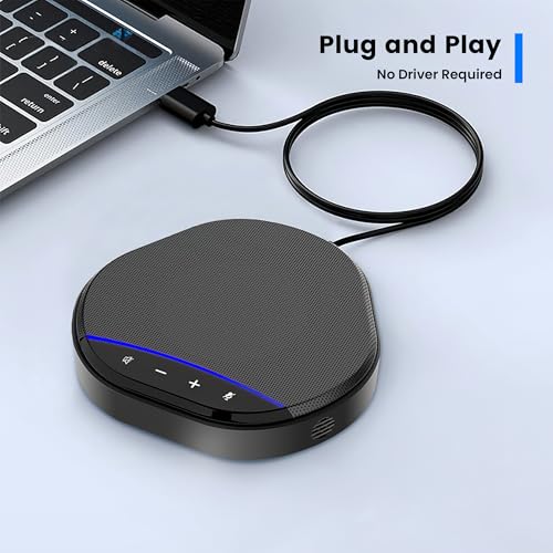 Conference Speakerphone with 360° Voice Pickup, AI Noise Reduction & Echo Cancellation, USB Plug and Play Desktop Microphone Speaker for Zoom, Teams, Home Office & Online Meetings