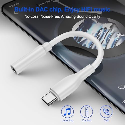 USB C to 3.5mm Headphone Adapter for Samsung Galaxy S26 S25 Ultra S24FE S23 | 3.5mm to usb c Audio AUX Mic Jack Adapter Dongle Cable for Google Pixel 10A 10 Pro Fold XL 9 Rro XL 8 Pro,iPhone 17 16 15 Pro - color: White