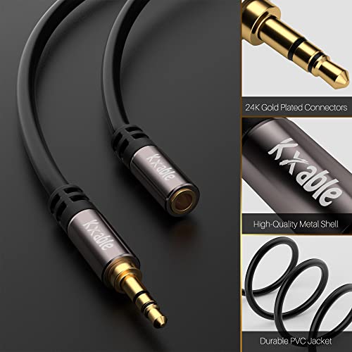 3.5mm Extension Cable 15 Feet, Male to Female Auxiliary Audio Stereo Cable, Headphone Extension Cord, Hi-Fi Sound, Gold Plated Connectors, OFC Core, Black, (with 5 pcs Cable Ties) - size: 15 Feet