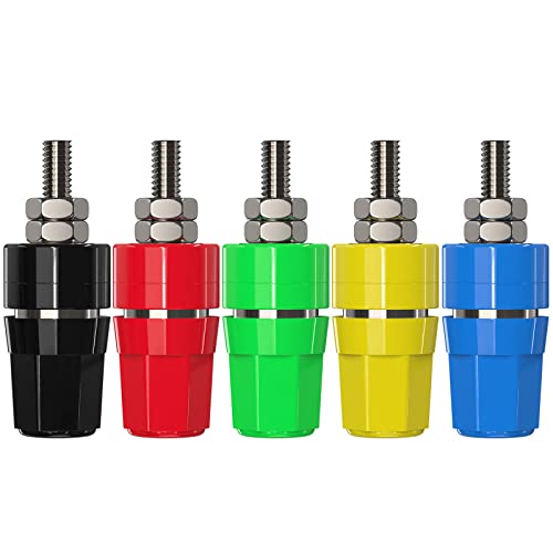 Tin Brass Plated Insulated Binding Post Terminals Connectors for 4mm Banana Plugs Test Probe Conversion 5PCS (Red, Yellow, Blue, Green, Black)