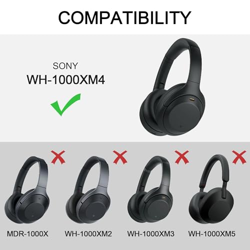 WH1000XM4 Replacement Ear Pads - Earpads for Sony WH-1000XM4 Headphones, Noise Cancelling Ear Pads Cushions with Softer Protein Leather, Memory Foam, Black