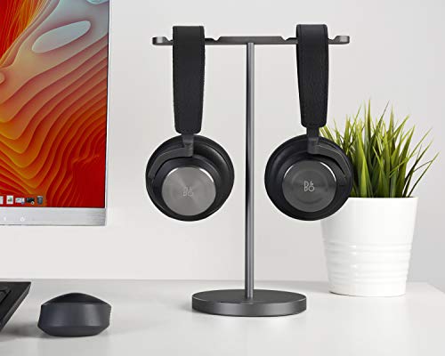 Double Headphones Stand, Aluminum Alloy Desk 3 Headsets Holder Supporting Desktop Earphone Hanger Mount Storage Rack with Heavy Base for Home and Office Display Spacegrey - color: Spacegrey