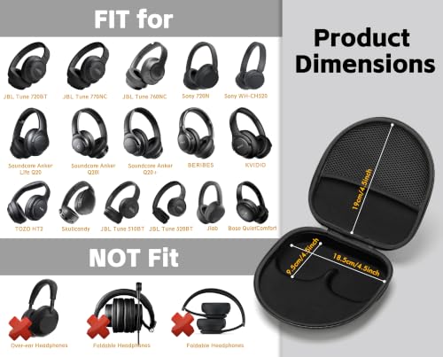 Ginsco Universal Headphone Case Compatible with JBL Tune 510BT 520BT 720BT 770NC/Sony WH-CH520 WH-CH720N/Soundcore Life Q20 Q20i Q30/Bose/SkullCandy/BERIBES/TOZO/KVIDIO/JLab etc Wireless Headphone