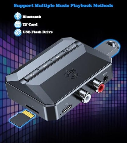 KAIY Bluetooth Receiver for Home Stereo, AUX RCA to Bluetooth Adapter | KAIY Bluetooth Audio Receivers & Adapters, Low Latency Bluetooth Adapter for Stereo, Support USB Drive & TF Card Music Player
