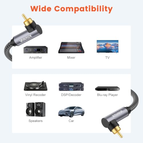 VANAUX 90 Degree RCA Cable,Right Angle Subwoofer Cable,Digital Coaxial Audio Cord,Nylon Braided,Gold-Plated,Male to Male for Hi-Fi Systems,HDTV,Sound Bar,PS4 (Double 90°, 6ft/2m) - size: 6.6 ft, style: Double 90°