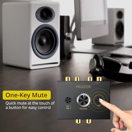 PROZOR 3.5mm & RCA Bi-Directional Audio Switch, 2-in-1-Out / 1-in-2-Out | Passive Splitter with Volume Knob & Mute Button, Stereo L/R Audio Switcher Selector Box for Headphones, Amplifiers, Speakers - color: Black 2-1 RCA&3.5mm