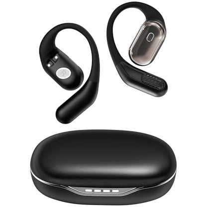 Open Ear Headphones, Over Ear Earbuds with Ear Hooks, True Wireless Bluetooth 6.0 Earphones with Mics, Stereo Sound, Ultra-Comfort, 60H Playtime, IPX7 Waterproof Ear Buds for Running Workout - color: Black