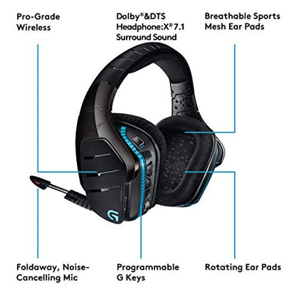 Logitech G933 Artemis Spectrum – Wireless RGB 7.1 Dolby and DTS Headphone Surround Sound Gaming Headset – PC, PS4, Xbox One, Switch, and Mobile Compatible – Advanced Audio Drivers – Black