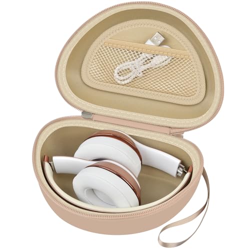 COMECASE Case for Beats Solo 4/Studio Pro Headphones with Mesh Pocket | Water-Resistant Hard Shell, Wrist Strap for Easy Carrying, Travel Storage, Fits Solo 2/3, Solo Pro and Studio3, Beige - color: Beige