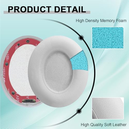 Replacement Ear Pads for Beats Studio 2 & Studio 3 Wired & Wireless Headphones, Ear Cushions, Headset Earpads, Ear Cups Cover with Soft Protein Leather-Grey - color: Light Grey