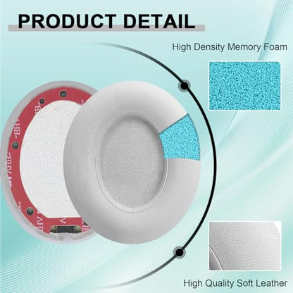 Replacement Ear Pads for Beats Studio 2 & Studio 3 Wired & Wireless Headphones, Ear Cushions, Headset Earpads, Ear Cups Cover with Soft Protein Leather-Grey - color: Light Grey