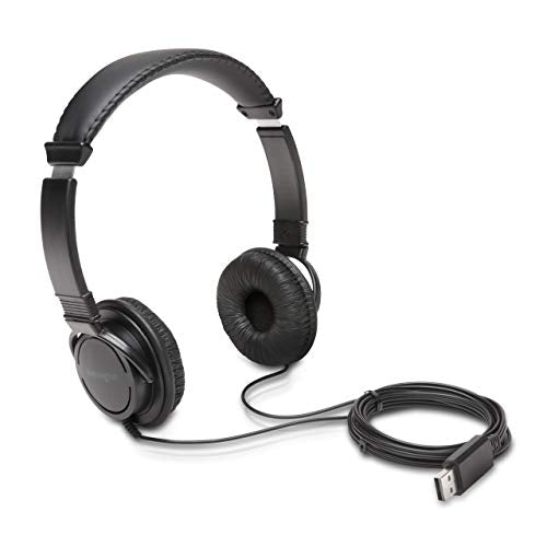 Kensington USB-A Hi-Fi Headphones, On-Ear Headset, 6ft Cord, for Kids, for Adults, for School, Padded Adjustable Headband (K97600WW), Black