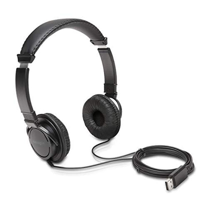 Kensington USB-A Hi-Fi Headphones, On-Ear Headset, 6ft Cord, for Kids, for Adults, for School, Padded Adjustable Headband (K97600WW), Black