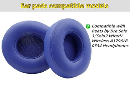 Replacement Ear Pads for Beats Solo 3/ Solo 2 On-Ear Headphones - Navy Blue | Ear Cushions for Beats Solo 2 & Solo 3 Wireless Headphones, Ear Cups with Soft Protein Leather, Not Fit Studio/Solo HD/Solo 4 - color: Navy Blue