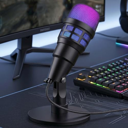 USB Condenser Microphone with Noise Reduction,USB Microphone for Pc,Mount Desk Podcast Mic for Streaming, Podcasting, Vocal Recording,Compatible with Laptop, Desktop, Gaming