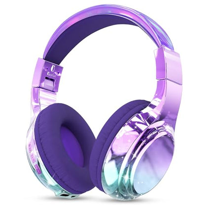 QearFun Kids Bluetooth Headphones, 60H Playtime, 74/85/94dB Volume Limit | For school, tablet, travel, kids wireless headphones feature HD mic, fast charging, foldable design, boys girls, wired mode - color: Purple