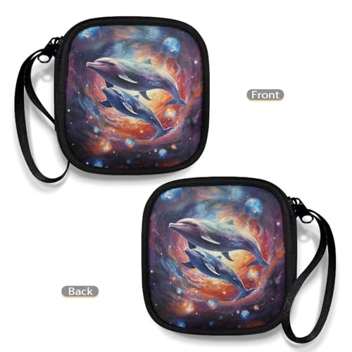 Dolphin Planet Universal Headphone Carrying Bag/Portable Soft Headphones Travel Bag/Headset Protection Pouch with A Smooth Zipper Hand Belt - color: Dolphin and Planet