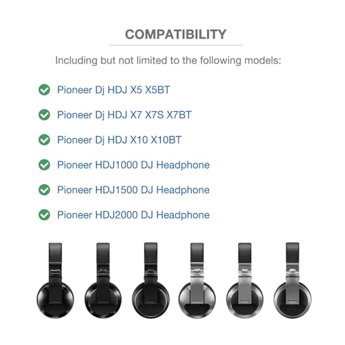 HDJ X5 X7 X10 Replacement Ear Pads Compatible with Pioneer HDJ-X7 HDJ-X5 HDJ-X10 DJ Headphones Premium Protein Leather Memory Foam Ear Cushions