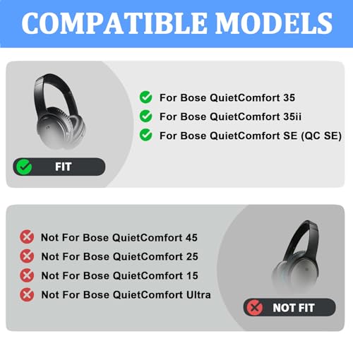 Adhiper Ear Pads Cushions + Headband + Silicone Earpads Cover +Headband Cover Protector Accessories Repair Kit for Bose QuietComfort 35 QC35, QC35 ii Over-Ear Headphones - Black