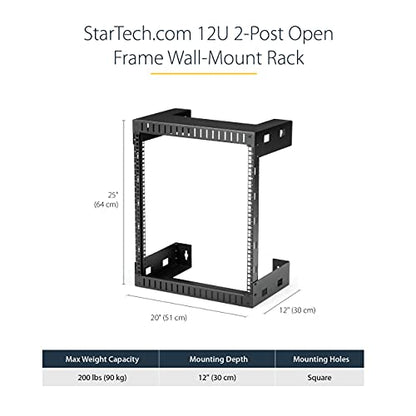 StarTech.com 2-Post 12U Heavy-Duty Wall-Mount Network Rack, 19" Open Frame Server Rack, 12" Deep, Wall Mount Data Rack for IT / AV / Patch Panel / Computer Equipment (RK12WALLO) - size: 12U