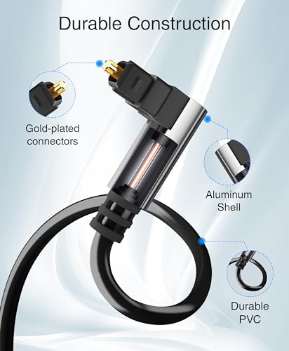 BlueRigger Optical Audio Toslink Cable - 25FT (90 Degrees Optical Cable for Soundbar, 360 Degree Rotatable Right Angle, S/PDIF Digital Toslink) - Fiber Optic Compatible with HDTV, Game Console, DVR - size: 25FT, style: 90° Toslink