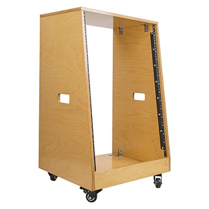 Sound Town DIY Solid Baltic Birch Plywood Slanted 16U Studio Rack, Golden Oak, Rubber Feet, Casters (SDRK-16T) - size: 16U,Golden Oak