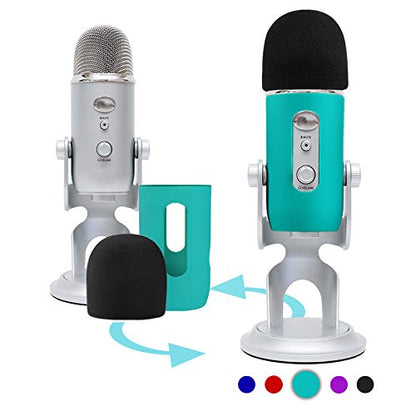 YOUSHARES Microphone Windscreen Foam - Mic Cover Pop Filter Windshield &Protector for Blue Yeti, Yeti Pro Condenser Microphones (Green)