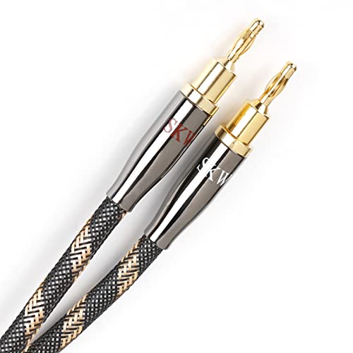 SKW HI-FI Speaker BiWire Jumpers Banana to Spade, Set of 2 (2 Cables) | 14AWG, Ultra-high Purity Copper, convertible plugs, dual-shielded, braided jacket, bi-wire speaker binding post bridge