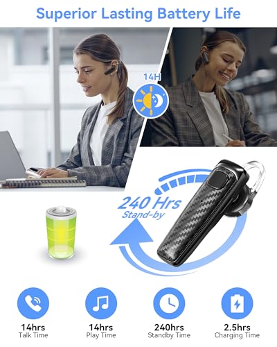 S525 Bluetooth 5.1 Wireless Earpiece, 16Hrs HD Calling, CVC8.0 Noise Cancelling, Hands-Free, Black