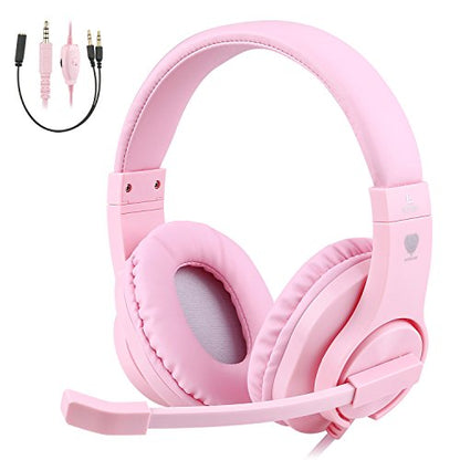 BlueFire Kids Headphones for Online School, Children, Teens, Boys, Girls, 3.5mm Stereo Over-Ear Gaming Headphone with Microphone and Volume Control for PS4, PS5, New Xbox One（Pink） - color: Pink