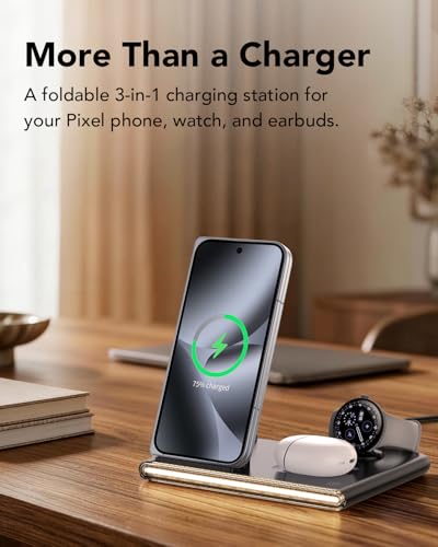 3 in 1 Wireless Charging Station with Night Light for Google Pixel Watch 4 | Google Wireless Charger for Pixel 10, Night Light Charging Dock, Travel Pixel Phone Charger Stand(Only for Google Watch 4) - color: Black