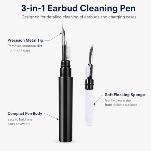 Black Multi-Functional Earbud Cleaning Pen Kit, Wireless Earphone Cleaner Tool with Storage Case, Fluff Brush & Metal Pick for Bluetooth Earbuds Charging Case, Phone Port Camera Lens Cleaning Tool - color: Black