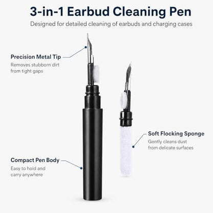 Black Multi-Functional Earbud Cleaning Pen Kit, Wireless Earphone Cleaner Tool with Storage Case, Fluff Brush & Metal Pick for Bluetooth Earbuds Charging Case, Phone Port Camera Lens Cleaning Tool - color: Black