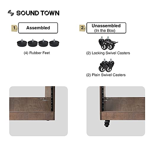 Sound Town DIY Solid Baltic Birch Plywood Slanted 16U Studio Rack, Weathered Brown, Rubber Feet, Casters (SDRK-16TB) - size: 16U,Weathered Brown