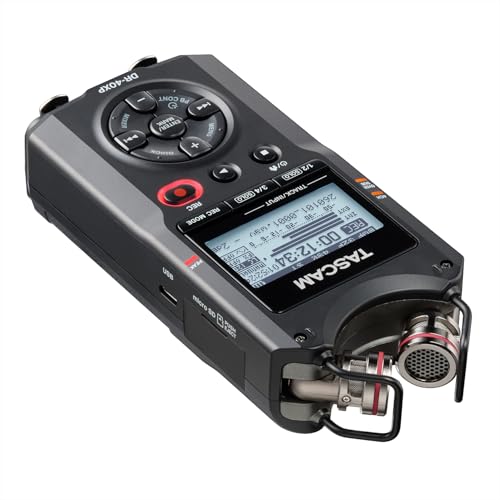 TASCAM DR-40XP 4-Channel 32-Bit Float Portable Handheld Field Recorder and USB-C Audio Interface — With 2 XLR/TRS Inputs and Adjustable Mics for Music, Audio for Video and Interviews