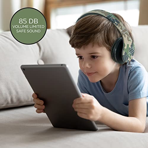 PowerLocus Kids Headphones Over-Ear, Bluetooth Wireless Headphones for Kids,with Microphone, Safe 85DB Volume Limited, Foldable with Carry Case, Audio Cable, Micro SD mode for Online Classes,PC,Phones - color: Camo