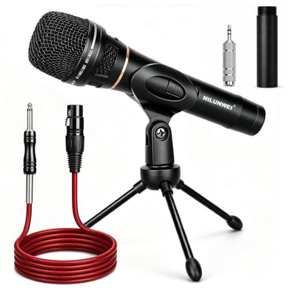 YS-36D Dynamic Microphone - Premium Vocal Microphone, cardioid directional wired microphone, with 14 foot XLR to 1/4 inch audio cable, desktop tripod, extension rod, microphone storage bag (Black) - color: black out