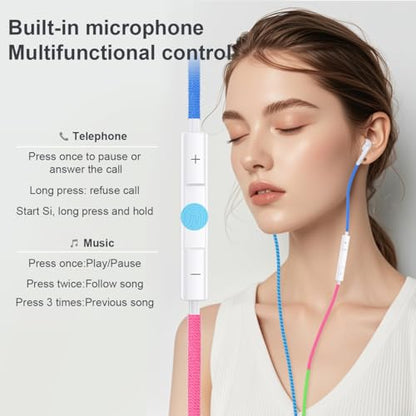 Wired in-Ear Headphones Colorful Braided Cable - 3.5mm Jack Built-in Mic, Adjustable Volume, Sweat & Dirt Resistant, Tangle-Free, Compatible with All 3.5mm Devices