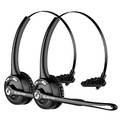 Delton 10X Trucker Bluetooth Headset, Wireless Headphones w/Microphone | Over The Head Single Earpiece with Mic for Skype, Call Centers, Truck Drivers - 18Hrs (2-Pack - style: Headset-Only
