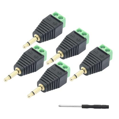 5Pcs 3.5mm Audio Terminal Block Connector, TS Solderless Screw Terminal | 1/8 3.5mm Male Plug to 2 Pin Mono Audio Terminal, TS 2 Pole Gold Plated Plug with Screwdriver, AUX Audio Adapter - style: 3.5mm TS 2 Pole Plug - 5Pcs