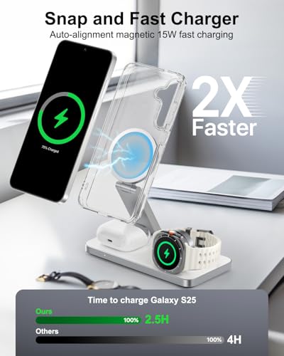 3 in 1 Wireless Charger for Samsung Galaxy, 15W Magnetic Super Fast Charging Station for MagSafe Samsung Galaxy S26 Ultra S25 S24 Z Fold Flip 8 Watch 8 7 Buds 4 3 Pro, Not for Watch 9/Ultra 2 - color: White
