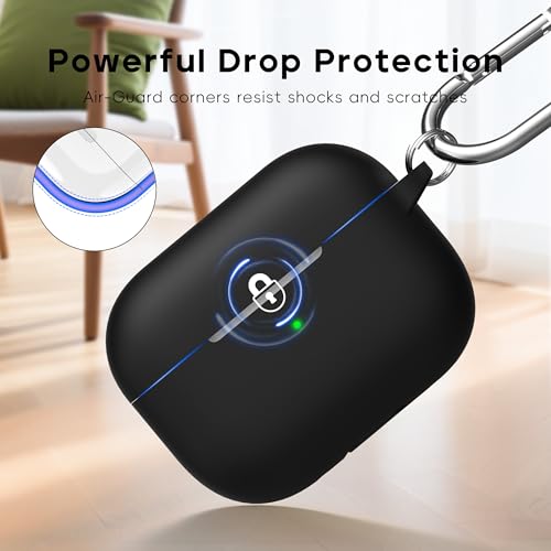 RFUNGUANGO for AirPods Pro 2 Case Cover, Black | Silicone Protective Case with Cleaning Kit Keychain, Compatible with AirPods Pro 2nd/1st Generation, Wireless Charging - color: A-A-Black, size: AirPods Pro 2nd/1st Case