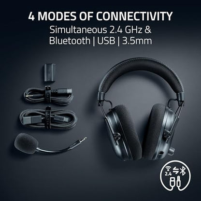 Razer BlackShark V3 Pro Wireless ANC Gaming Headset for PC: Full Band Mic - 50mm Drivers - 2.4 GHz, Bluetooth, USB, 3.5mm - Works with Mac, PS5, Nintendo Switch, Smartphone - Black (Renewed)
