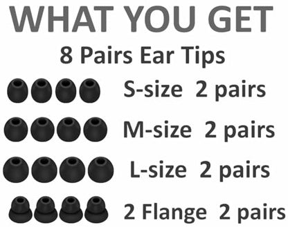 A-Focus [ 8 Pairs ] for Powerbeats Pro 2 Ear Tips L/M/S/Double Flange 4 Size Soft Silicone Replacement Fit in Case Eartips Earbuds Wing Earplug Gel Cover Compatible with Powerbeats Pro 2nd Black