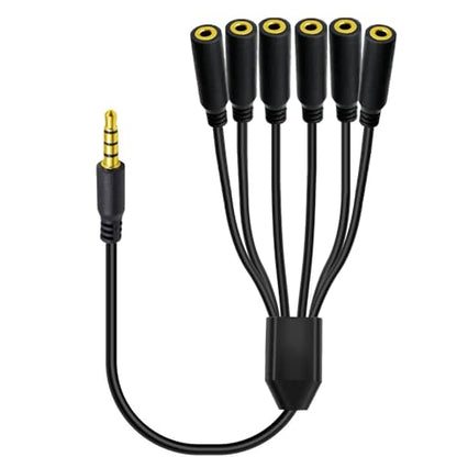 1.6ft 1/8” 3.5mm TRRS Extension Stereo Audio Cable, 1 Male to 6 Female Splitter Aux Cord, 4 Pole Jack Headphone MIC Extender for Smart Phones, MP3, Laptops, Don’t Support MIC of IOS Headphone - style: 1 to 6