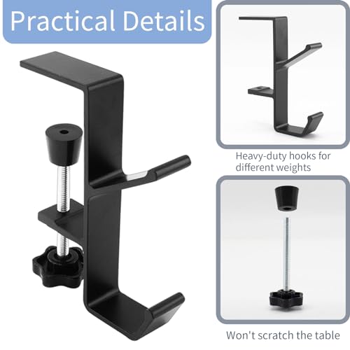 Desk Mount Bag Holder Hook Clamp-On Backpack Hanger Portable Desk Mount Headphones Holder Reduce Desk Clutter for Table Desk, Under Counter (Black, 2Pcs) - color: Black, 2Pcs