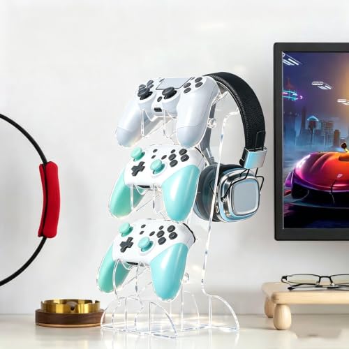 Controller Stand 3 Tiers, Universal Controller Holder Headphone Stand | Headset Holder, Acrylic Controller Display Stand Compatible with PS5, PS4, Nintendo Switch, Full Clear - size: 3-Tiers Clear