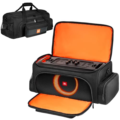 LEFOR·Z Carrying Case Compatible with JBL PartyBox On The Go/Go 2 Speaker | Portable Travel Storage Tote Bag Fits for JBL PartyBox On-The-Go Essential/Boombox 4 and Accessories,No Shoulder Strap - color: Black+Orange