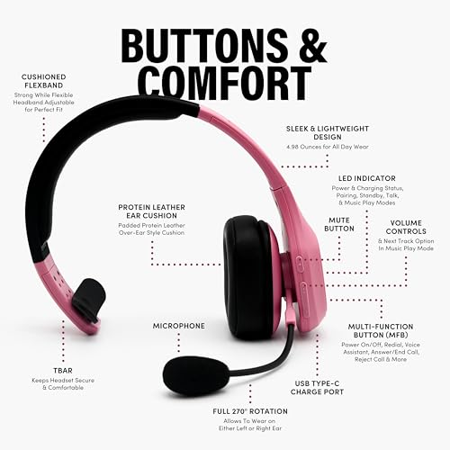 Blue Tiger Storm Rose Gold- Wireless Trucker Bluetooth Headset with Mic | Mono headset with mic, wireless noise canceling, high-fidelity sound, 30-hour talk time, USB-C charging, Bluetooth 5.0 - color: Rose Gold, style: Storm Rose Gold