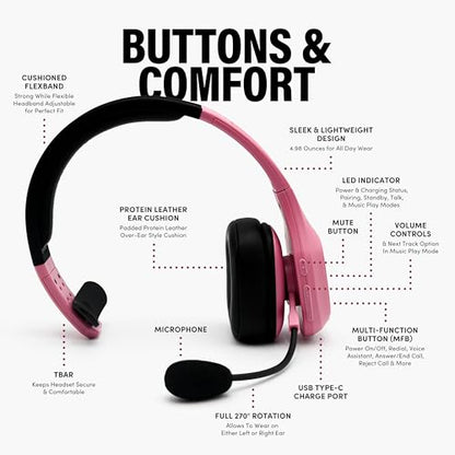 Blue Tiger Storm Rose Gold- Wireless Trucker Bluetooth Headset with Mic | Mono headset with mic, wireless noise canceling, high-fidelity sound, 30-hour talk time, USB-C charging, Bluetooth 5.0 - color: Rose Gold, style: Storm Rose Gold